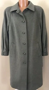 Vtg Ladies Loden Frey Muchen Long Green Coat Leather Buttons Wool Size 42 - Picture 1 of 12