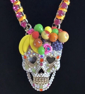 GRANDE Raro Calavera de Frutas de Azúcar Diamantes de Imitación Halloween DIVA Betsey Johnson Collar D7 Foto 1 de 4