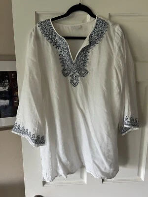 J. Jill Love Linen Women Embroidered Boho Top Blouse Paisley Shirt Size LT - Image 1 of 3