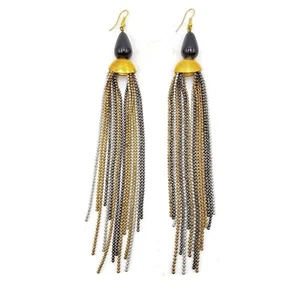 Brass Metal Resin Seed Beads Dangle Earrings Statement Jewelry Long Drop Earring - Bild 1 von 4