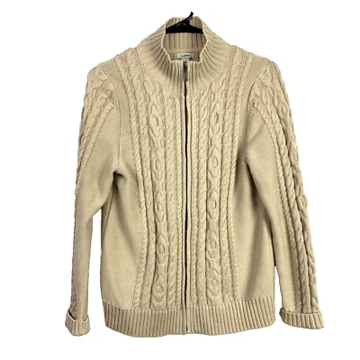 Vintage LL Bean Cable Knit Tan Cable Knit Full Zip Sweater Jacket Cardigan PM - Image 1 of 4