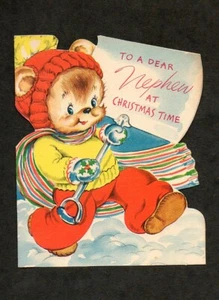 Early 1950s Christmas Card For Nephew Teddy Bear Snow Shovel American Greetings - Picture 1 of 1