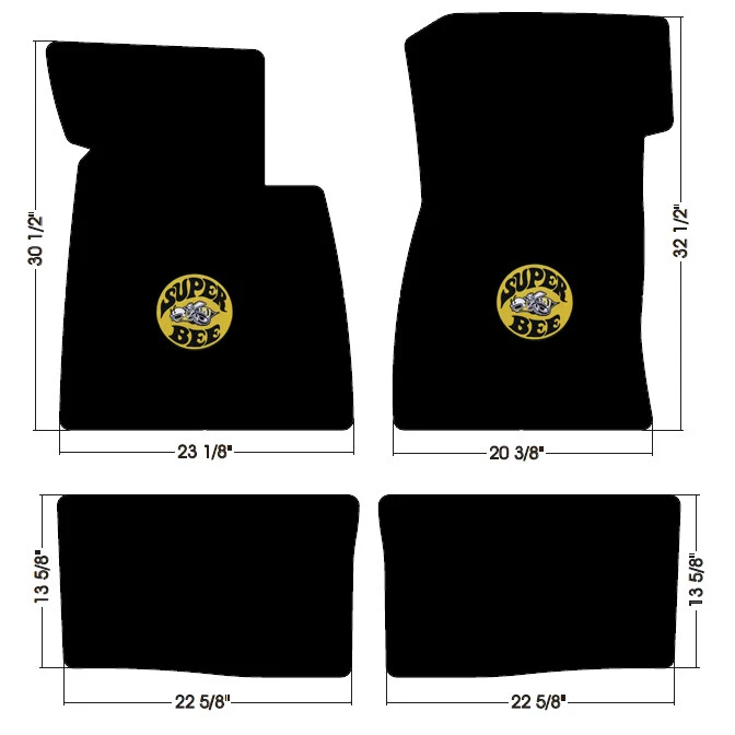 НОВЫЙ! ЧЕРНЫЕ НАПОЛЬНЫЕ КОВРИКИ 1968-1970 Dodge Coronet Super Bee вышитый логотип набор из 4 шт. - Изображение 1 из 4
