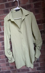 Prettylittlething Pale Green Crinkle Button Up Shirt Dress Blouse Size 10 - Picture 1 of 5