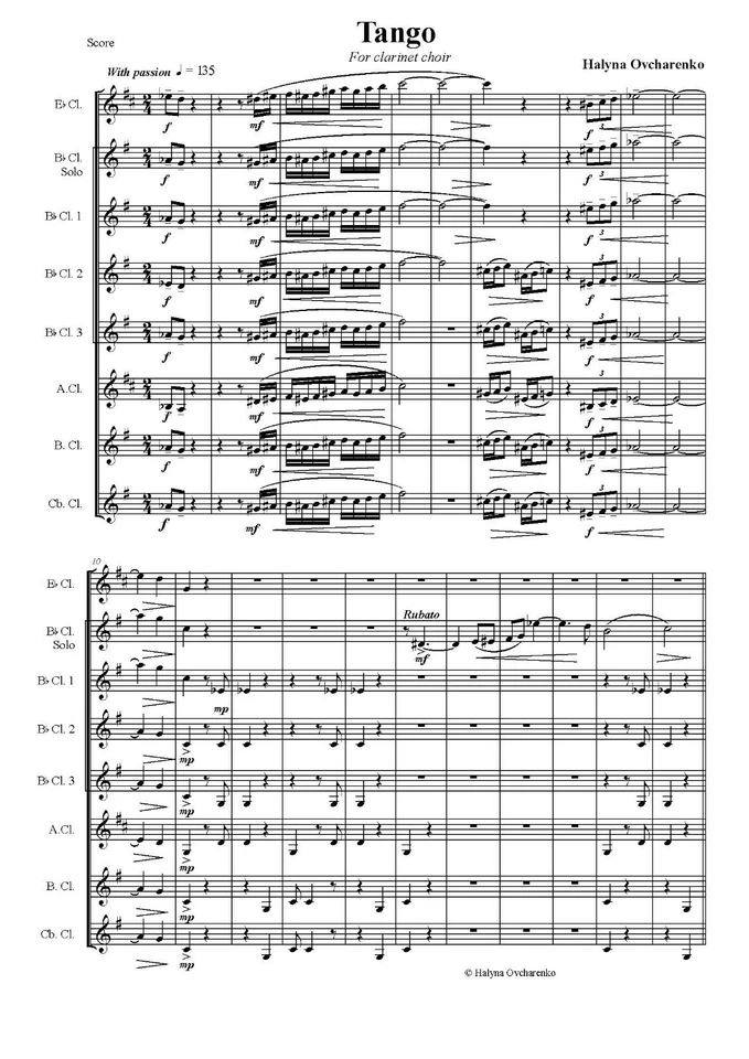 Tango original composition for clarinet ensemble/choir/orchestra PDF - Image 1 of 1