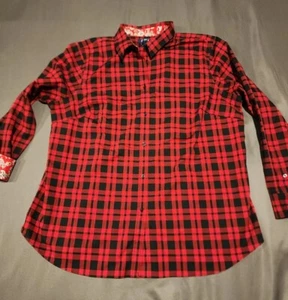 Women's Chaps No Iron Red And Black Plaid Collared Button-Up - Picture 1 of 7