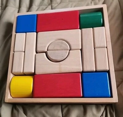 Vintage Wooden Puzzle 10.5" x 10.5" 16 Pieces In Frame Colorful Learning  - Image 1 of 4