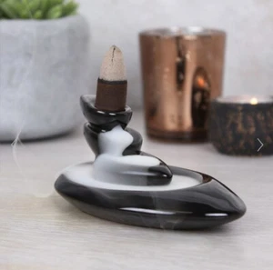Ceramic Black Pebbles Backflow Incense Burner Joss Cones - Picture 1 of 2