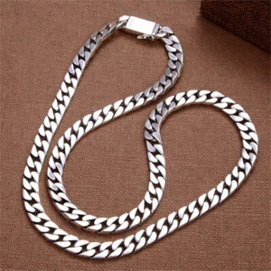 Real S925 Sterling Silver Necklace Women Men Solid Curb Link Cuban Chain 8mm/7mm - Picture 1 of 6
