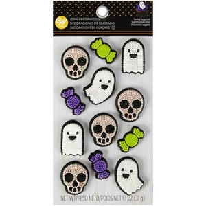 NEW WILTON Icing Décor Decorations Halloween 12ct Skulls Ghosts Candy - Picture 1 of 2