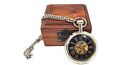 Brass Silver Finish Brass Pocket Watch with Black dial and Wood Box