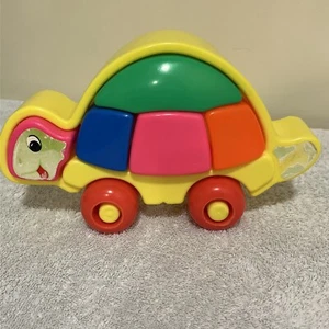 Vintage Novelty Toy TURTLE Plastic Puzzle Block Set Rolls Along On Wheels - Picture 1 of 10