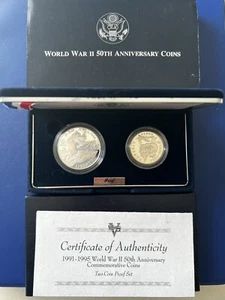 1991-W World War II Silver Dollar, and clad Proof 50C in Original Packaging. - Picture 1 of 6