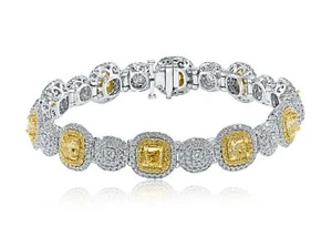 9 CT Luxury Cushion Fancy Light Yellow Diamond Women's Bracelet 14k White Gold - Picture 1 of 9