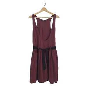 Cue Size 10 Reddish-Brown Linen Mix Plunge Neckline Pinafore Belted Shift Dress - Picture 1 of 10