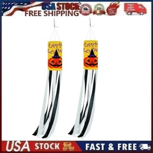 2 Pack Halloween Pumpkin Windsock Flag Decorations, 40 Inch Hanging Happy Hallo - Picture 1 of 9