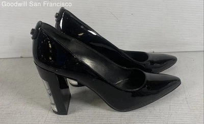 Stuart Weitzman Black Leather Pointed Toe Block Heel Pump Womens Heels Size 5.5M - Image 1 of 4