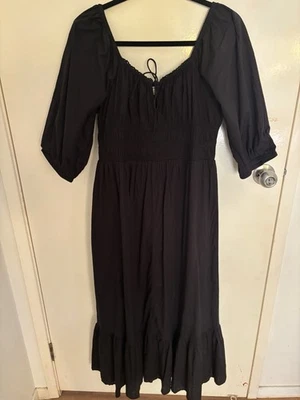 Sz 16 Cotton Dress Black Can Be Worn Off The Shoulder  - image 1 of 4