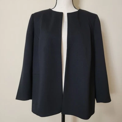 Talbots Woman Petites 14P Career Open Front 3/4 Sleeve Lined Blazer/Jacket Black - Image 1 of 4