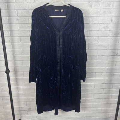 Cárdigan para mujer LOGO by Lori Goldstein azul terciopelo aplastado frente abierto 1X Boho Foto 1 de 4