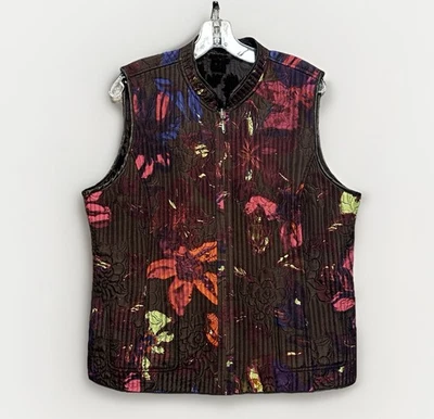 Chico's Reversible Vest Velvet Burnout Quilted 100% Silk Floral Sz 3, XL - Image 1 of 4