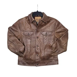 Gap Vintage 90s Brown Leather Bomber Aviator Trucker Jacket Size Mens XS ~ 1999 - Picture 1 of 23