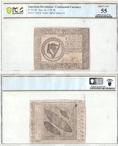 September 26, 1778 Eight Dollars Continental Currency Fr. CC-81 PCGS Ch AU-55 - Picture 1 of 1