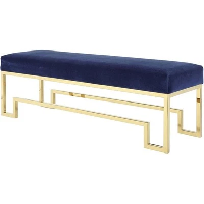 Pemberly Row 18" Stainless Steel Bench in Gold & Navy Velvet - Image 1 of 3