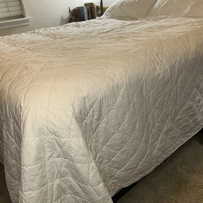 Cobertor Edredón Simply Shabby Chic King Blanco LINO Mezcla Crochet Ribete. Foto 1 de 4