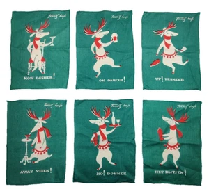 Vintage Tammis Keefe MCM Reindeer Cocktail Napkins Set of 6 Green Dasher Prancer - Picture 1 of 18