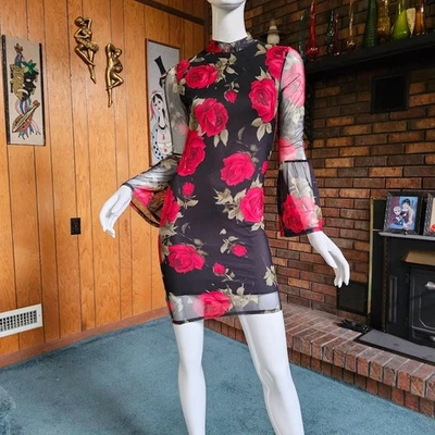 Mini Vestido De Colección Y2K Malla Transparente Años 90 Manga Linterna Rave Club Gótico Punk Bodycon S Foto 1 de 4