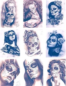 Tattoovorlagen Flash Dvd Motive -neu Sugarskulls/La Catrina/La Muerte + Bonus - Bild 1 von 9
