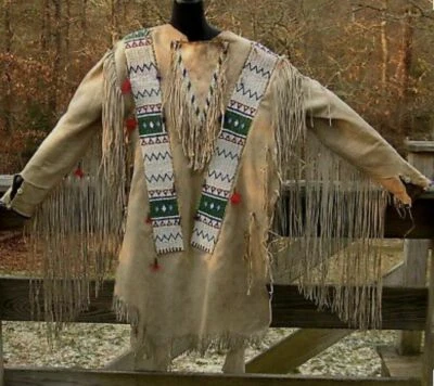 American Native Suede Leather Sioux Western Jacket Fringe & Beads War Shirt - Image 1 of 2