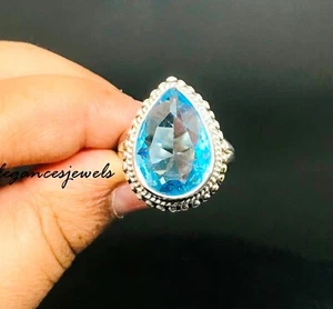 Blue Topaz Gemstone 925 Sterling Silver Handmade Designer Ring All Size - Picture 1 of 4