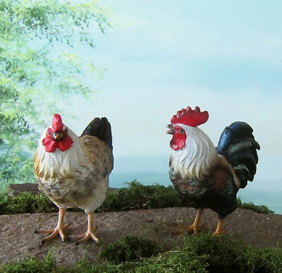 Hahn und Huhn H: 13cm Henne Deko Figur natürlich Metalllack Ostern 4498 4499 neu - Bild 1 von 4