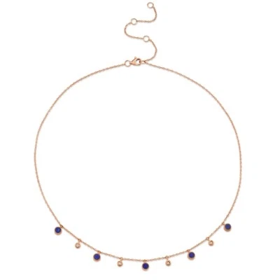 Collar de diamantes de lapislázuli de oro rosa de 14 quilates para mujer con bisel colgante cuello con cuentas Foto 1 de 3