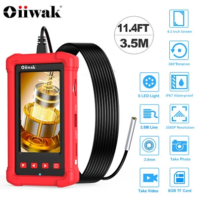 OIIWAK 1080P HD 3.9MM 4.3" Industrial Endoscope Snake Borescope Inspection Camera 6 LED