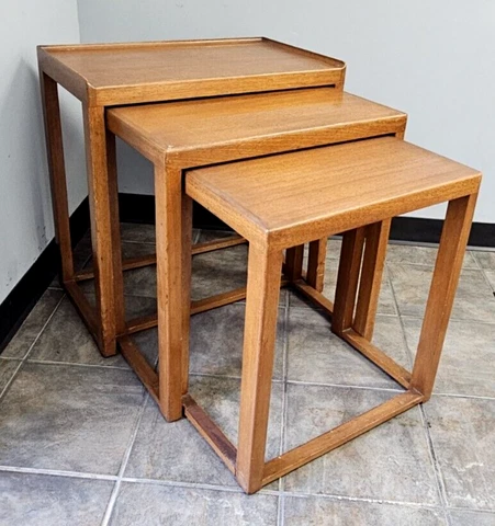Dunbar Edward Wormley Mid Century Modern (3) Mahogany Wood Nesting Tables MCM Cover