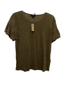 J.CREW Flutter-sleeve top in NWT Olive Green Color 100% Linen Womens Medium - Picture 1 of 5