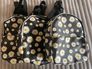 3- Girls’ Mini Black & White Daisies Back Packs Vegan Leather 11" x 9"x 3" NEW - Picture 1 of 6
