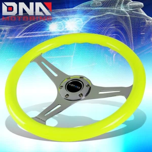 NRG ST-015CH-NYW 350MM CHROME SPOKE NEON YELLOW WOOD GRAIN GRIP STEERING WHEEL - Bild 1 von 5