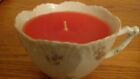 Vintage Victorian Tea Cup Raspbery Pink Candle * Cup Pink Flowers & Gold  Leaves