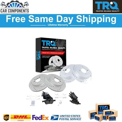 Kit de pastillas delanteras y traseras TRQ de rotor de freno perforado ranurado recubierto en G y Posi de cerámica Foto 1 de 4