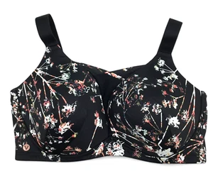 LIVI Wireless Medium-Impact Wicking Sports Bra 44DDD Black Floral Multi $79 - Picture 1 of 9