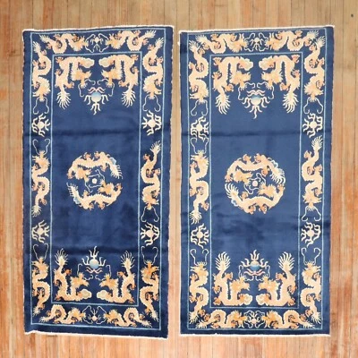 Pair of Vintage Chinese Peking Dragon Rugs Size 2'5''x4'7'' - Image 1 of 4