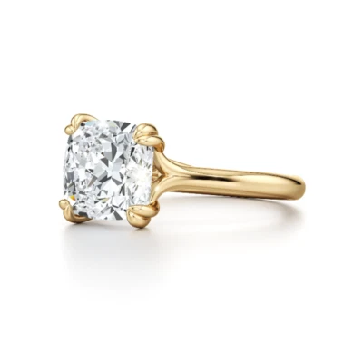 Gold Engagement Ring 14k Yellow Cushion Cut 1 Carat IGI GIA Lab Created Diamond - Image 1 of 4