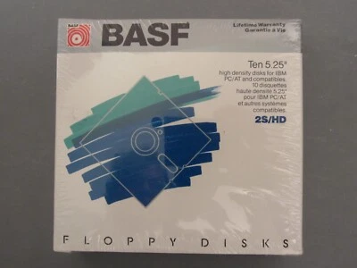 NEW SEALED Vintage BASF 2S/HD Two Sided Floppy Disks 5.25"  10 Diskettes - Image 1 of 3