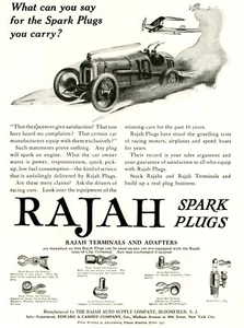 Original Rajah Zündkerzen Ad. von 1918 Rennwagen & Doppelflugzeug. Bloomfield NJ - Bild 1 von 2
