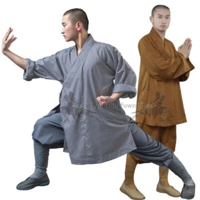 Shaolin Monje Bata Kung Fu Uniforme Budista Meditación Tai Chi Traje Hermoso Foto 1 de 4