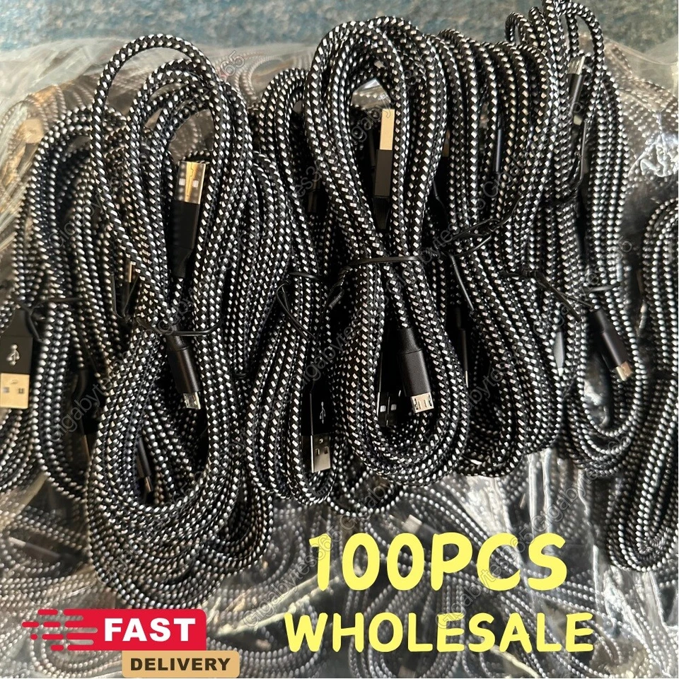 Lot 100X 6FT Micro USB Fast Charger Cable For Samsung S7 LG Charging Data Cord - Image 1 of 4